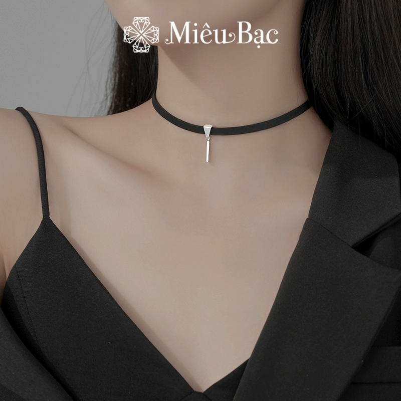 Choker dây da mix charm bạc Miêu Bạc dây chuyền nữ đeo sát cổ chất liệu bạc 925 phụ kiện dự tiệc sang chảnh MD41