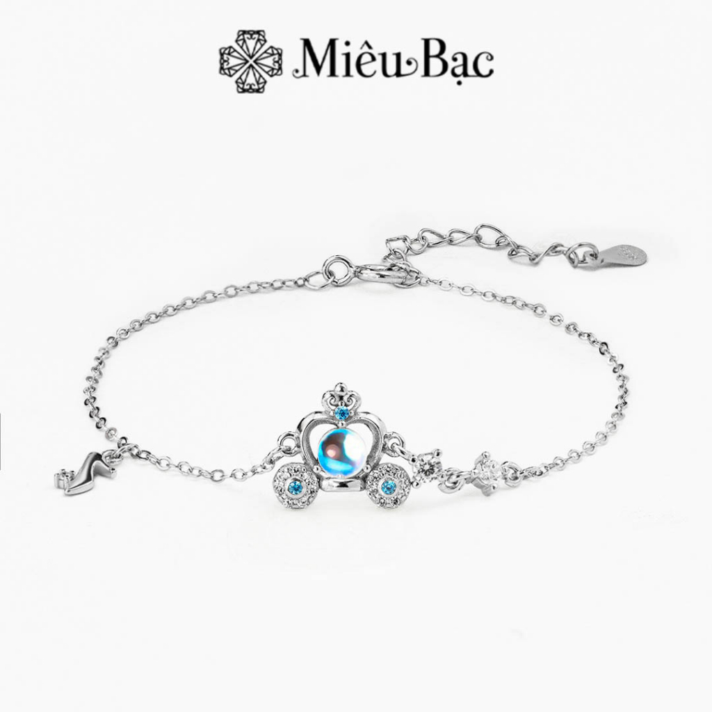 Lắc tay bạc nữ Miêu Bạc vòng tay lọ lem đá mặt trăng moonstone dễ thương chất liệu bạc s925 phụ kiện trang sức MT23