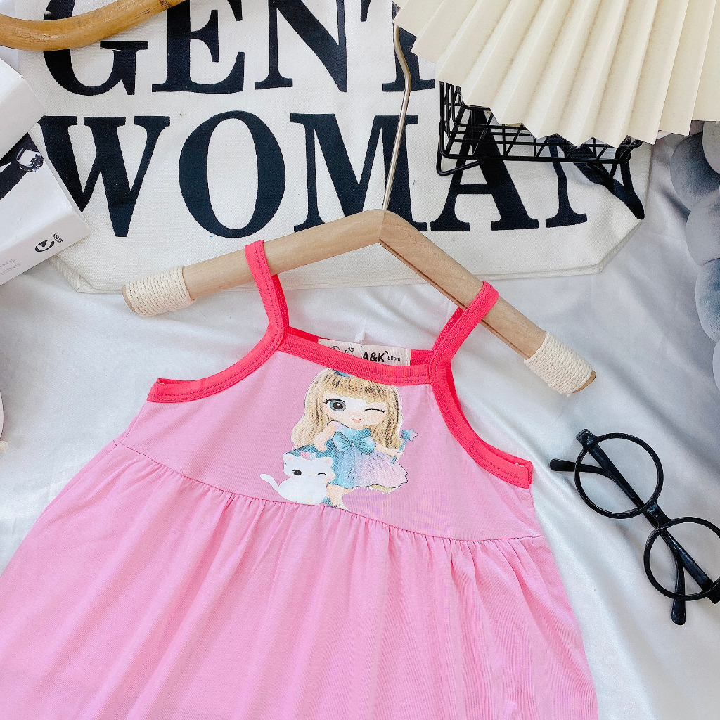 Váy Đầm Dây Thun Lạnh Minky Kiểu Dáng Xoè Thoải Mái Đơn Sắc Cho Bé Gái 6kg-29kg.MĐ1