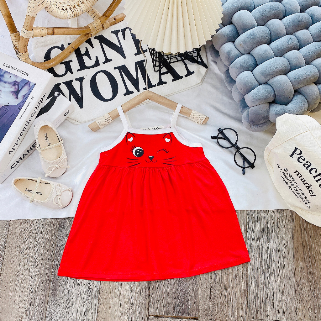 Váy Đầm Dây Thun Lạnh Minky Kiểu Dáng Xoè Thoải Mái Đơn Sắc Cho Bé Gái 6kg-29kg.MĐ1