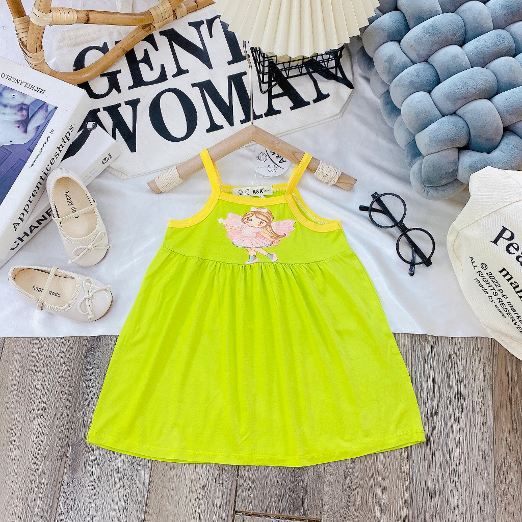 Váy Đầm Dây Thun Lạnh Minky Kiểu Dáng Xoè Thoải Mái Đơn Sắc Cho Bé Gái 6kg-29kg.MĐ1