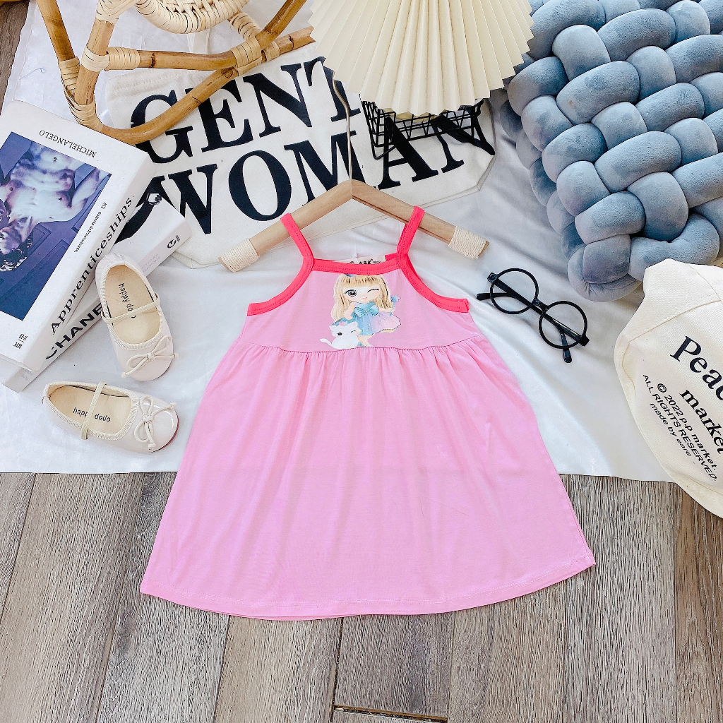 Váy Đầm Dây Thun Lạnh Minky Kiểu Dáng Xoè Thoải Mái Đơn Sắc Cho Bé Gái 6kg-29kg.MĐ1