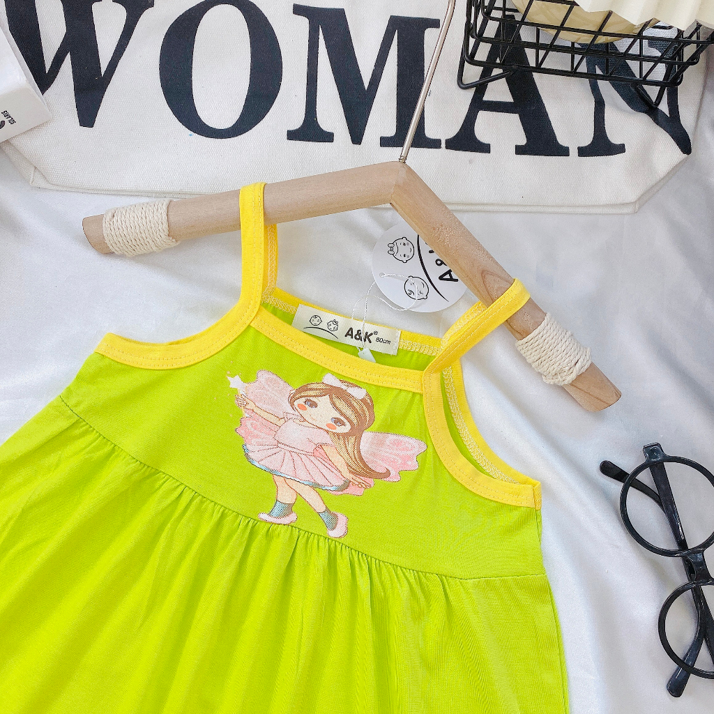 Váy Đầm Dây Thun Lạnh Minky Kiểu Dáng Xoè Thoải Mái Đơn Sắc Cho Bé Gái 6kg-29kg.MĐ1