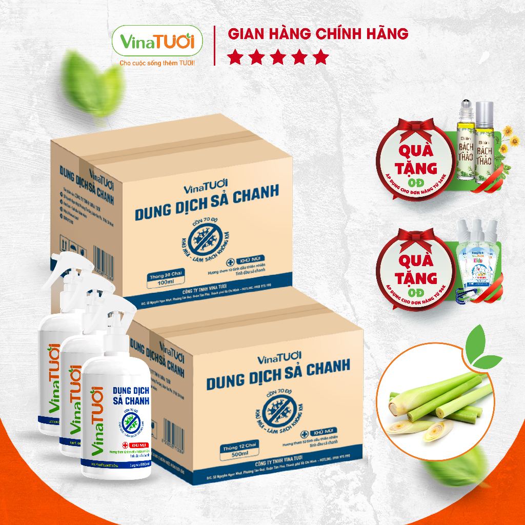 Dung dịch xịt thơm đa năng Sả Chanh VINA TƯƠI Cồn 70 độ Tinh dầu Sả Chanh nguyên chất thiên nhiên