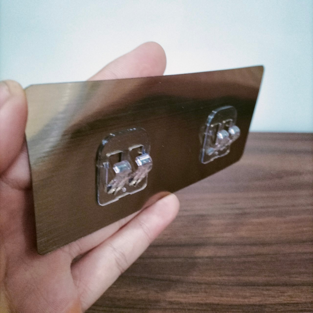 Miếng Dán Dự Phòng Móc Đôi Bạc 14X6CM - Gài Đôi Cho Kệ Nhà Tắm
