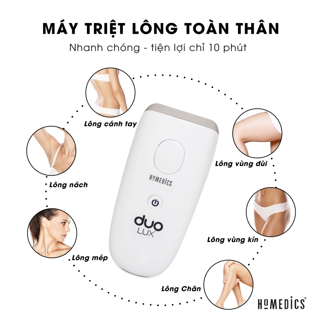 Máy triệt lông cá nhân HoMedics HTBeauty của MỸ IPL HH390 số xung 300.000 dùng trọn đời, cảm biến màu da đảm bảo an toàn