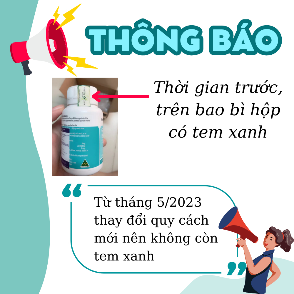 Viên uống bổ não Healthy Care Ginkgo Biloba tăng cường trí nhớ, giảm đau đầu, lưu thông máu não - 100 viên