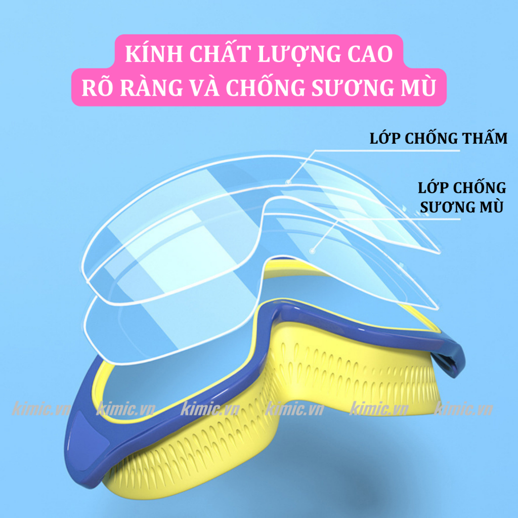 Combo kính bơi trẻ em chính hãng YouYou full box cho bé gái bé trai, mũ bơi, kẹp mũi, nút bịt tai, chống sương mù Kimic
