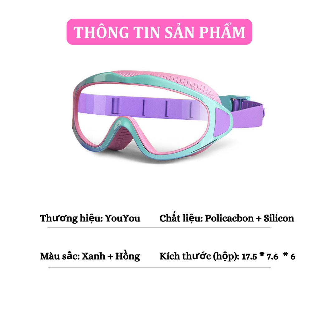 Combo kính bơi trẻ em chính hãng YouYou full box cho bé gái bé trai, mũ bơi, kẹp mũi, nút bịt tai, chống sương mù Kimic