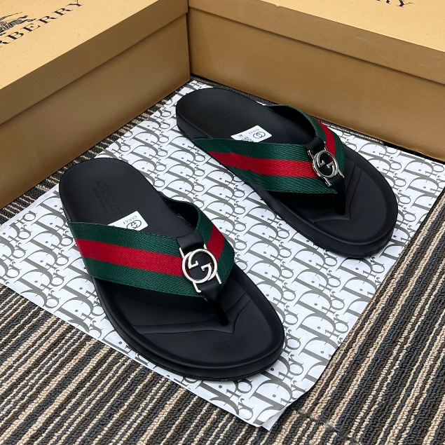 Dép Xỏ Ngón Nam Gucci Quai Da Dệt Vải Logo Đúc Đặc Cực Chất - Dép Tông Cao Cấp