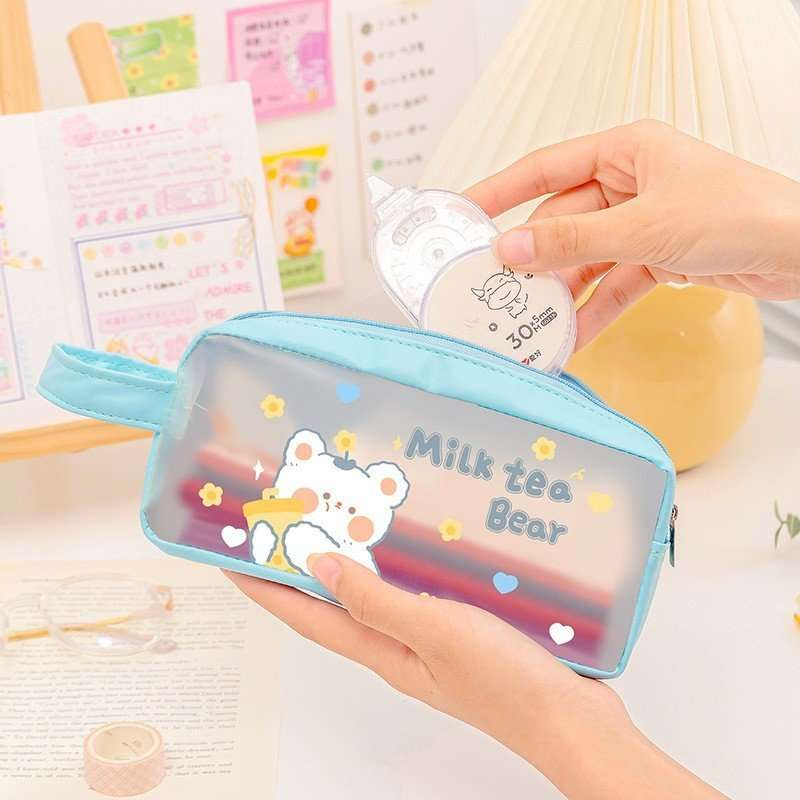 Hộp bút Túi Đựng Bút Bóp Viết trong suốt Hình Gấu Thỏ siêu Cute dễ thương Cho Học Sinh