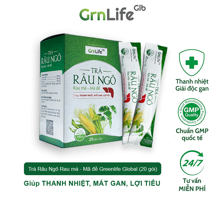 Trà râu ngô GrnLife hộp 20 gói x 10g - Tiện lợi, thanh nhiệt, mát gan, giải độc, lợi tiểu