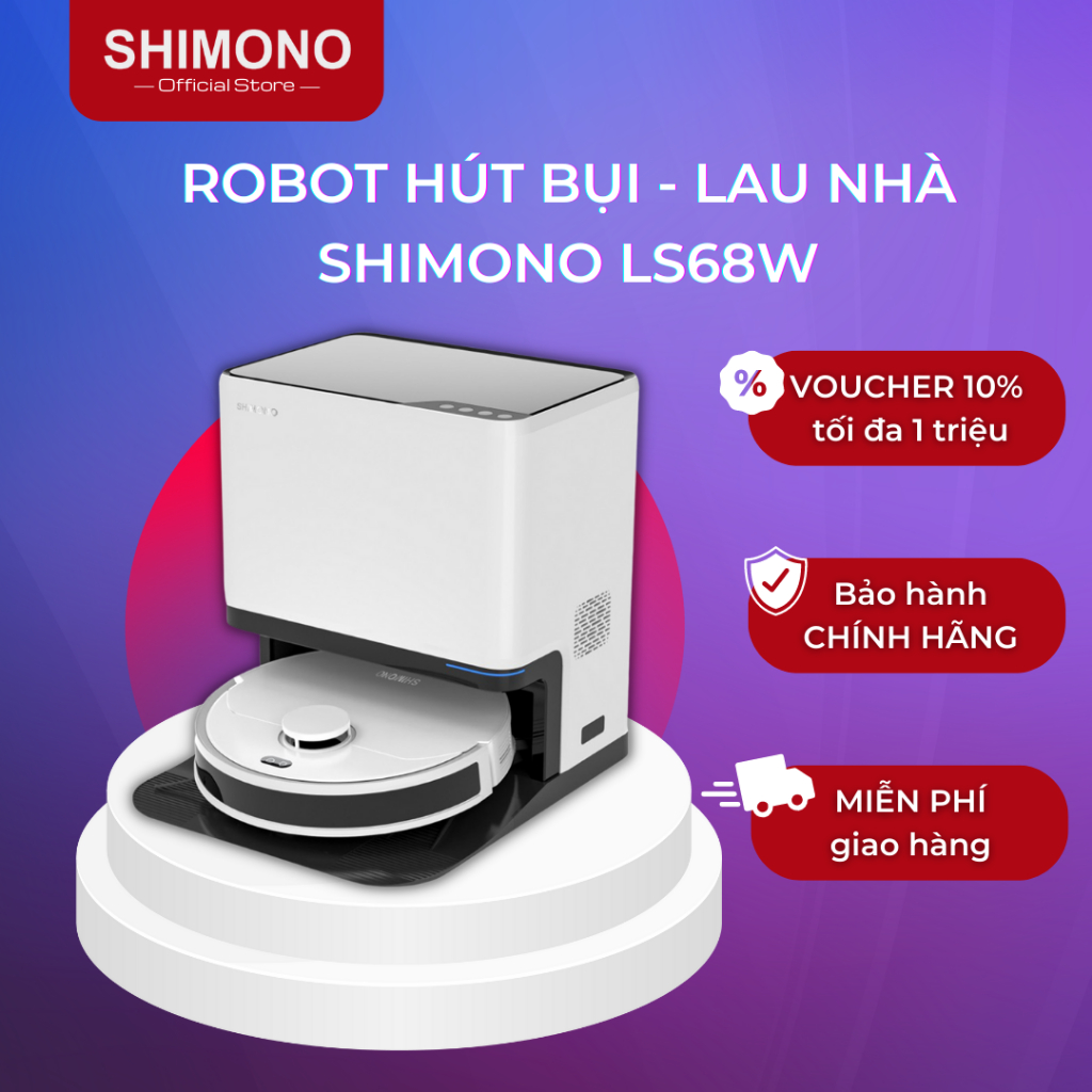 Robot hút bụi - lau nhà thông minh với trạm sạc ALL IN ONE SHIMONO LS68W - Hàng chính hãng