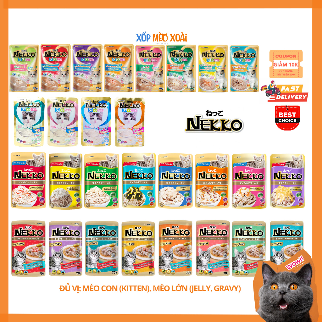 Pate NEKKO 70g cho mèo con, mèo lớn- Pate mèo nội địa Thái Lan đủ vị Kitten, mèo trưởng thành
