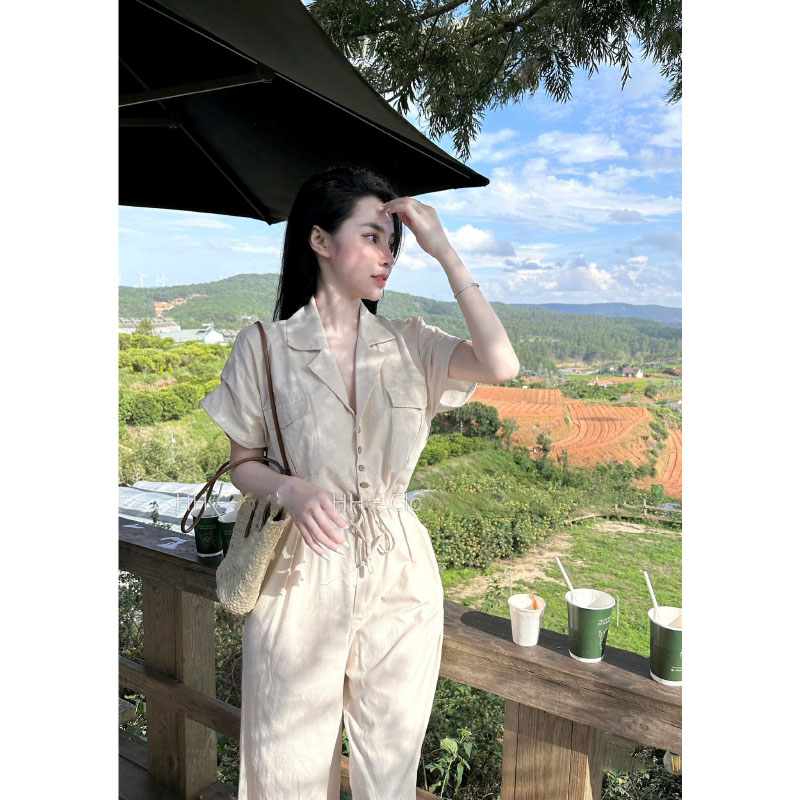 Jumpsuit Cổ Vest Dáng Dài Cộc Tay Dây Rút Eo Sang Chảnh JS0035 - Yamy888 | BigBuy360 - bigbuy360.vn