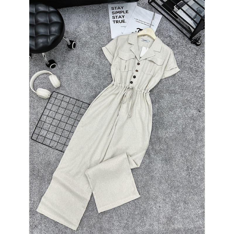 Jumpsuit Cổ Vest Dáng Dài Cộc Tay Dây Rút Eo Sang Chảnh JS0035 - Yamy888 | BigBuy360 - bigbuy360.vn