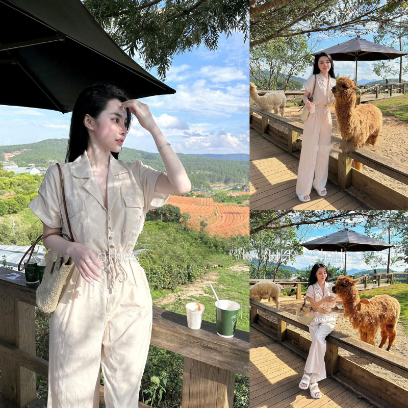 Jumpsuit Cổ Vest Dáng Dài Cộc Tay Dây Rút Eo Sang Chảnh JS0035 - Yamy888 | BigBuy360 - bigbuy360.vn