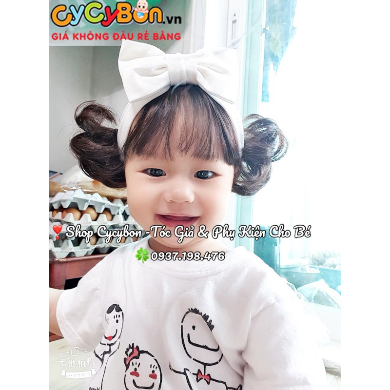 Băng Đô Turban Tóc Giả Cho Bé Gái Thun Cotton Nơ Trắng Kèm Tóc Mái Và Tóc Giả 2 Bên - Có Đủ Size Kể Cả Sơ Sinh !