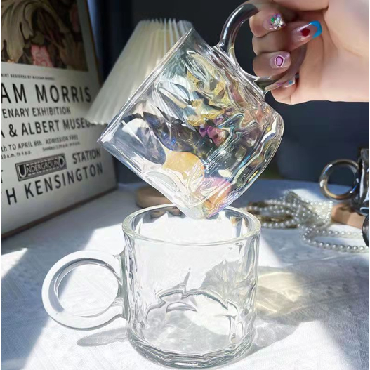 Cốc thuỷ tinh hologram hoa văn CTT45 cute dễ thương decor vintage 320ml