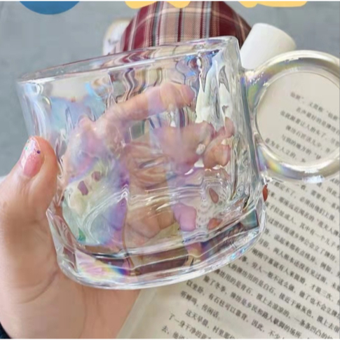 Cốc thuỷ tinh hologram hoa văn CTT45 cute dễ thương decor vintage 320ml