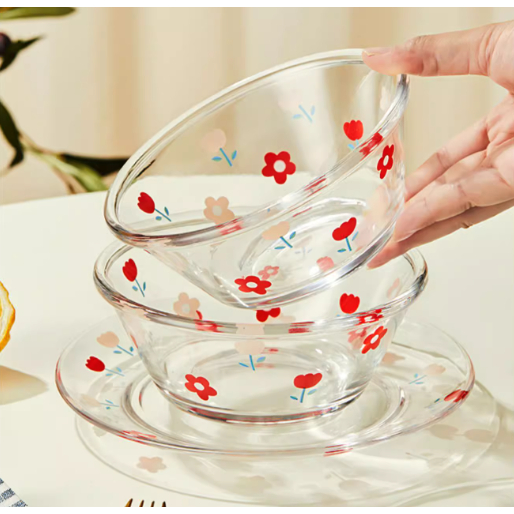 Bát hoa nhí BTT4 tô thủy tinh tròn dễ thương 550ml 15cm