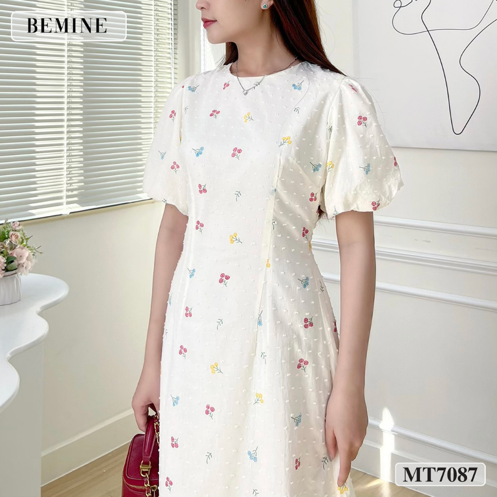 Đầm cổ tròn tay phồng tùng xoè BEMINE MT7087