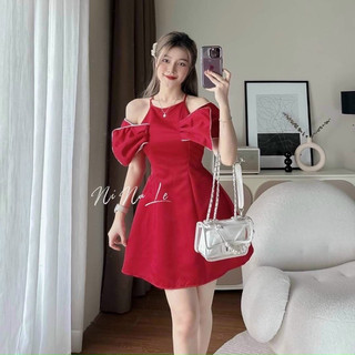 Đầm Thiết Kế cổ yếm nơ To Rớt Vai cách điệu -đầm dự tiệc cá tính trẻ trung thời trang nữ(hàng sẳn 2 màu)