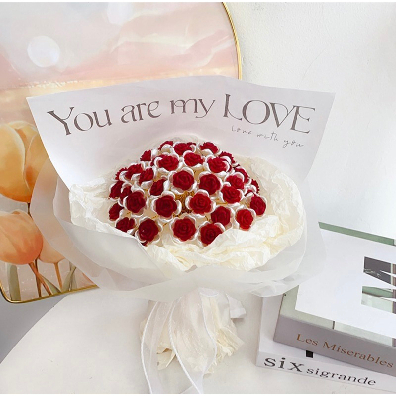 TẶNG ĐÈN Set vật liệu tự làm bó hoa hồng 33 bông 52 bông làm quà tặng hoa trang trí handmade quà tặng đẹp