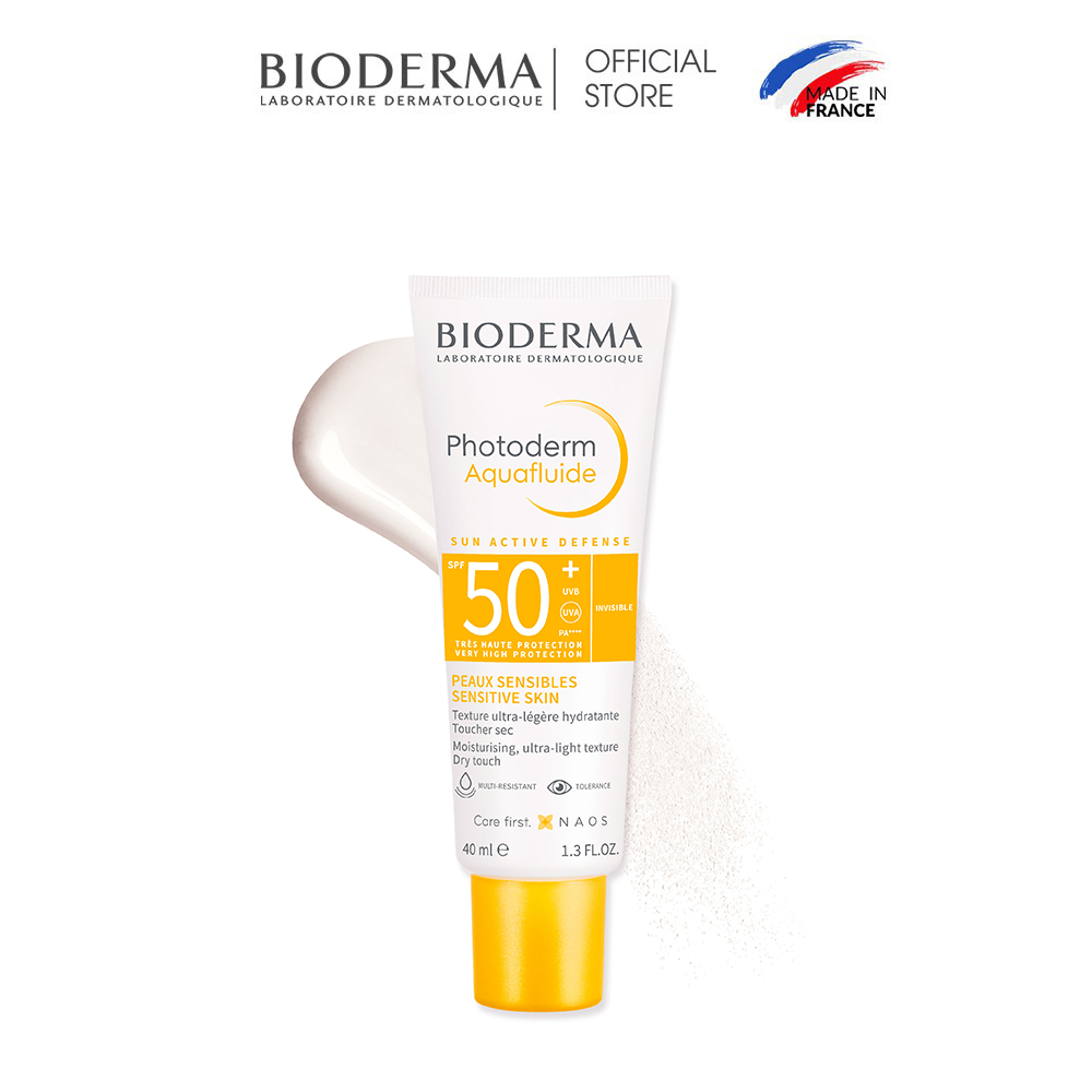Bộ làm sạch và chống nắng cho da nhạy cảm Bioderma Sensibio Gel Moussant 45ml và Photoderm Aquafluide SPF 50+ 40ml