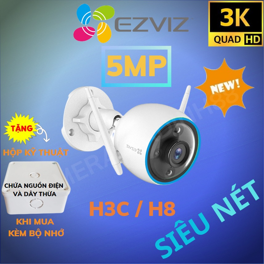 Camera WIFI Ngoài Trời  Ezviz C3W C3TN H3 Pro 2mp 3mp 5mp 1080P 2K 3K, Camera Màu Ban Đêm Chính Hãng 24TH