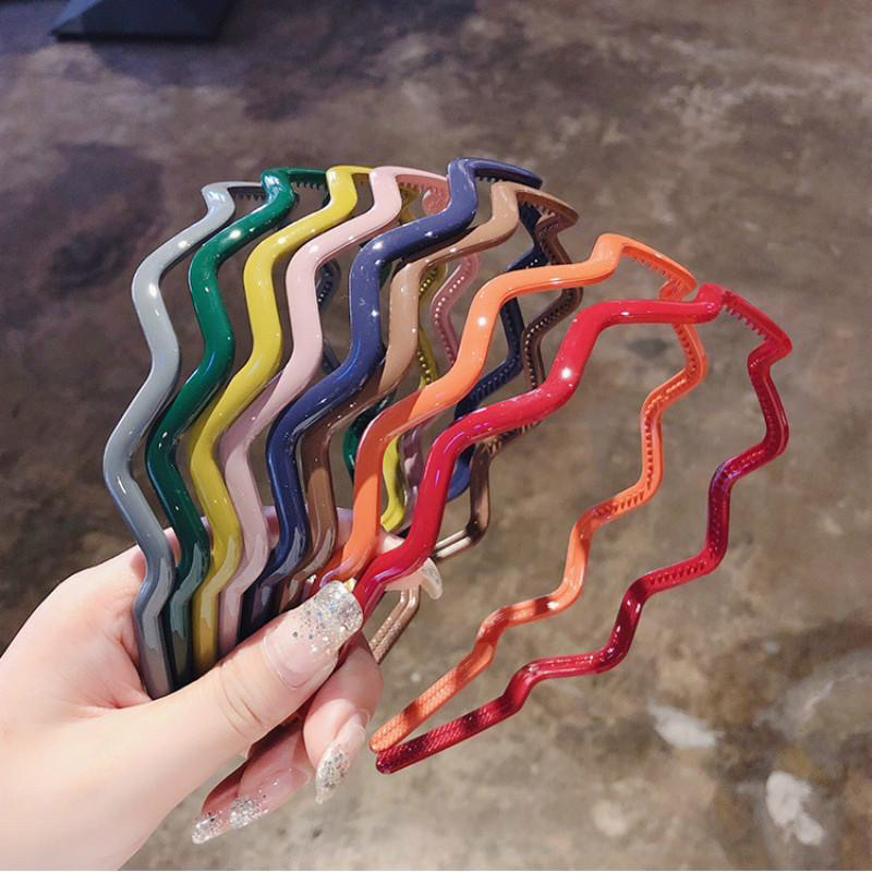 Bờm cài tóc kiểu sóng màu trơn KT 0.8cm