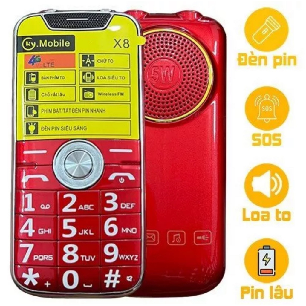 Điện Thoại Người Già Mobile X8, X5, H9110 - Đầy Đủ Pin Sạc, Pin Trâu, Đèn Pin Siêu Sáng