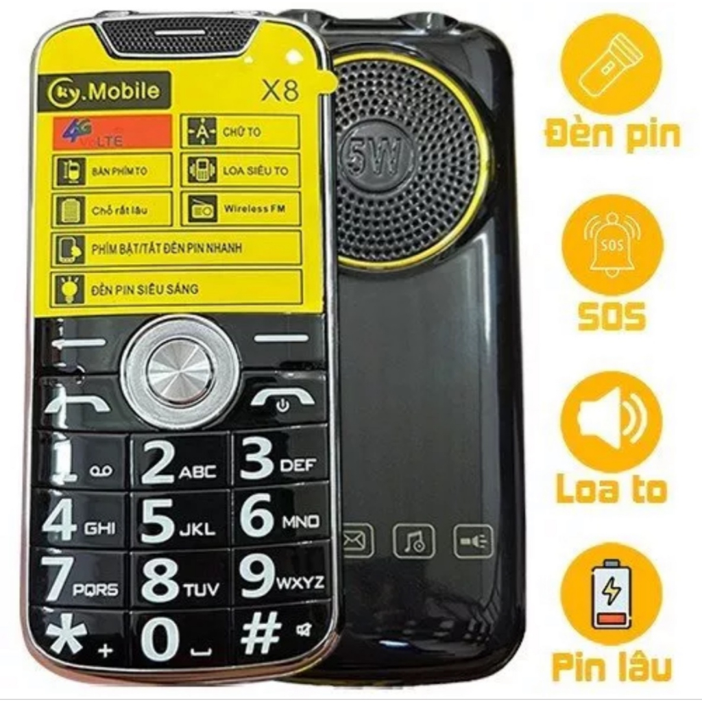 Điện Thoại Người Già Mobile X8, X5, H9110 - Đầy Đủ Pin Sạc, Pin Trâu, Đèn Pin Siêu Sáng