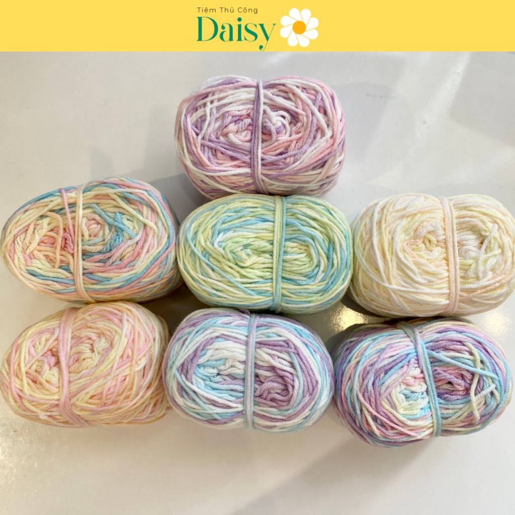 Len bông sữa loang pastel cuộn 50g - Đan móc len mềm mịn