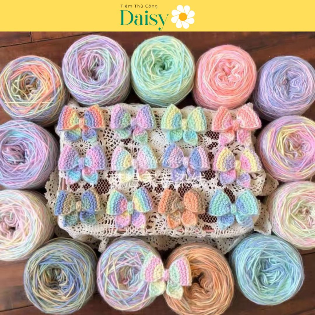 Len bông sữa loang pastel cuộn 50g - Đan móc len mềm mịn