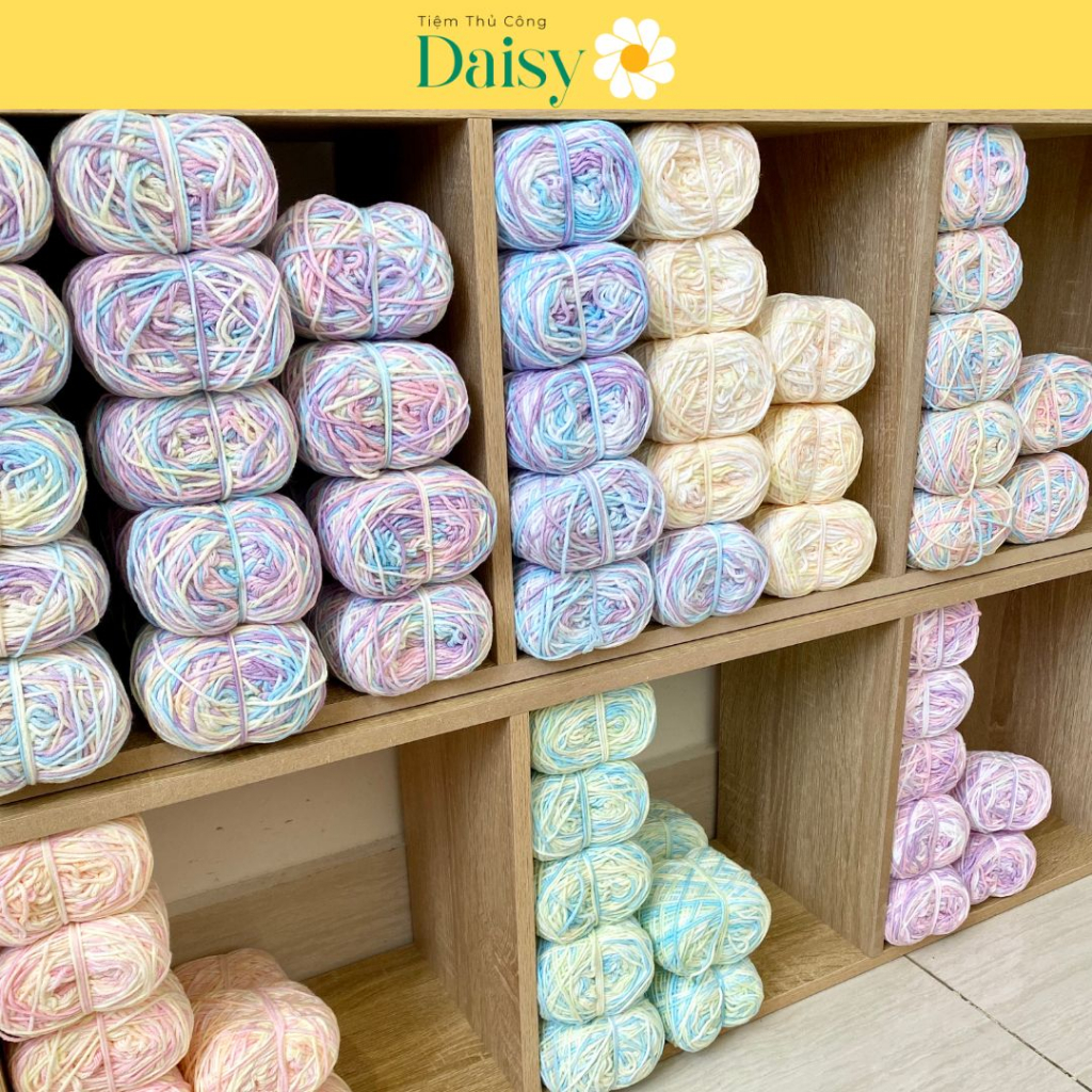 Len bông sữa loang pastel cuộn 50g - Đan móc len mềm mịn