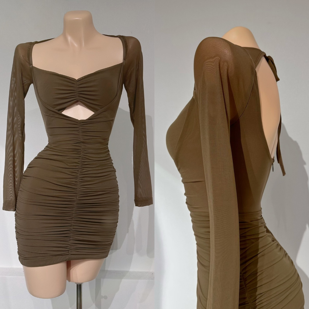 Đầm lưới nữ dáng ôm body tay dài mini Emilyshop  HÌNH THẬT 100%