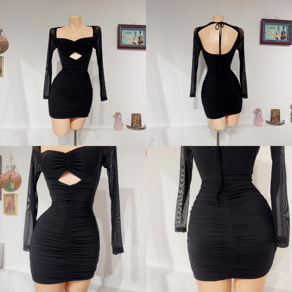 Đầm lưới nữ dáng ôm body tay dài mini Emilyshop  HÌNH THẬT 100%