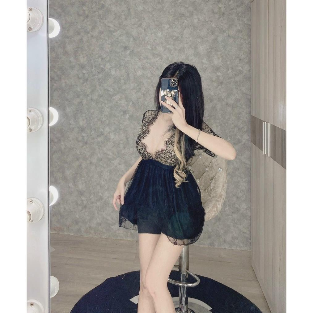Set ren tầng babydoll phối quần short sexy
