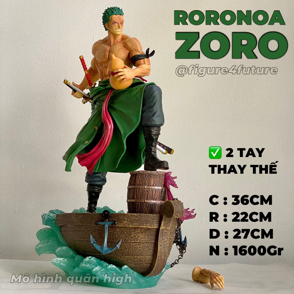 Mô hình Roronoa Zoro cao 36CM đứng trên thuyền - Zoro dáng đứng thuyền có 2 tay thay thế - one piece figure