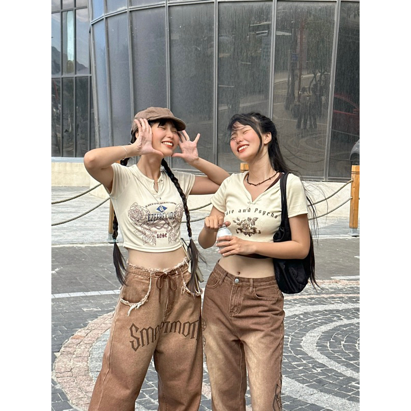 QUẦN BÒ ỐNG RỘNG LƯNG NHÚN RÚT DÂY NÂU CÁ TÍNH