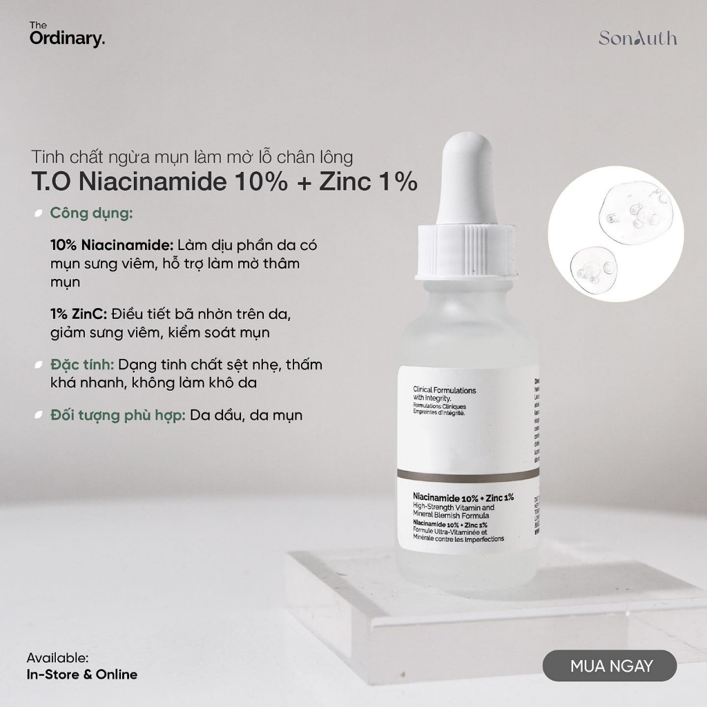 Tinh chất The Ordinary Niacinamide 10% + Zinc 1%