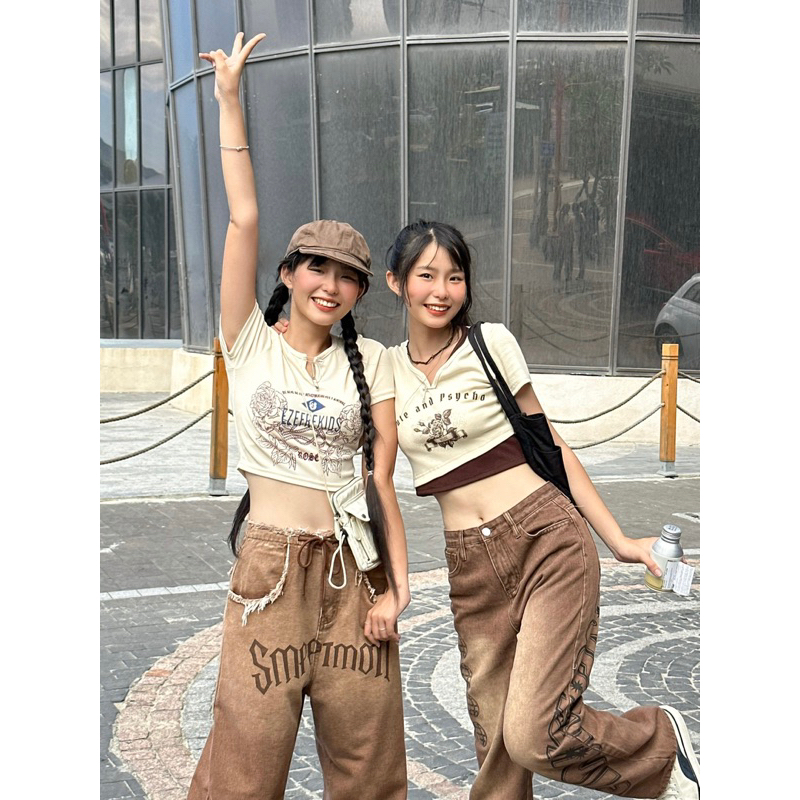 QUẦN BÒ ỐNG RỘNG LƯNG NHÚN RÚT DÂY NÂU CÁ TÍNH