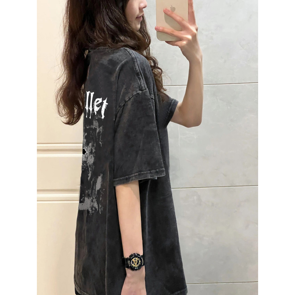 PO FLORET Áo thun unisex rộng cây thánh giá in áo phông nữ 100% Cotton Phong cách retro t shirt