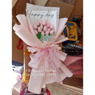 Bó 15 bông tulip gói giấy xốp hàn ko nhăn tặng thiệp