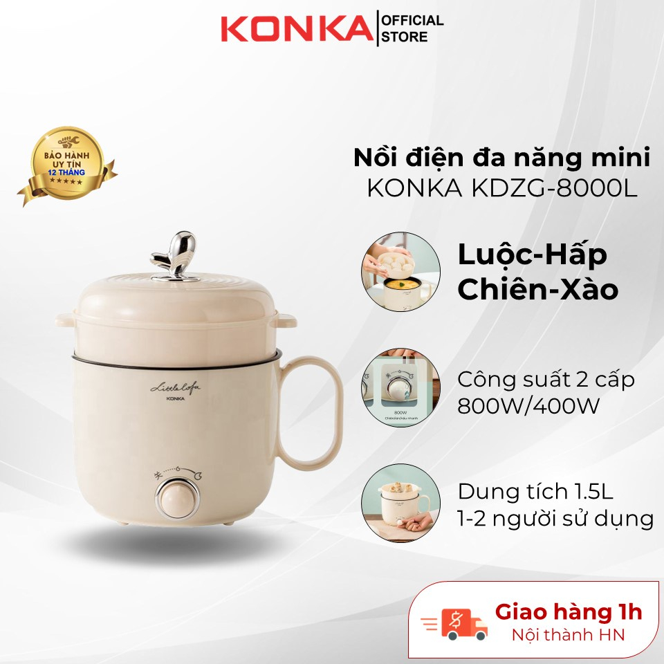 Nồi lẩu điện mini đa năng KONKA KDZG-8000L ca nấu mì 2 mức công suất, thiết kế đẹp mắt - hàng chính hãng, BH 12 tháng.