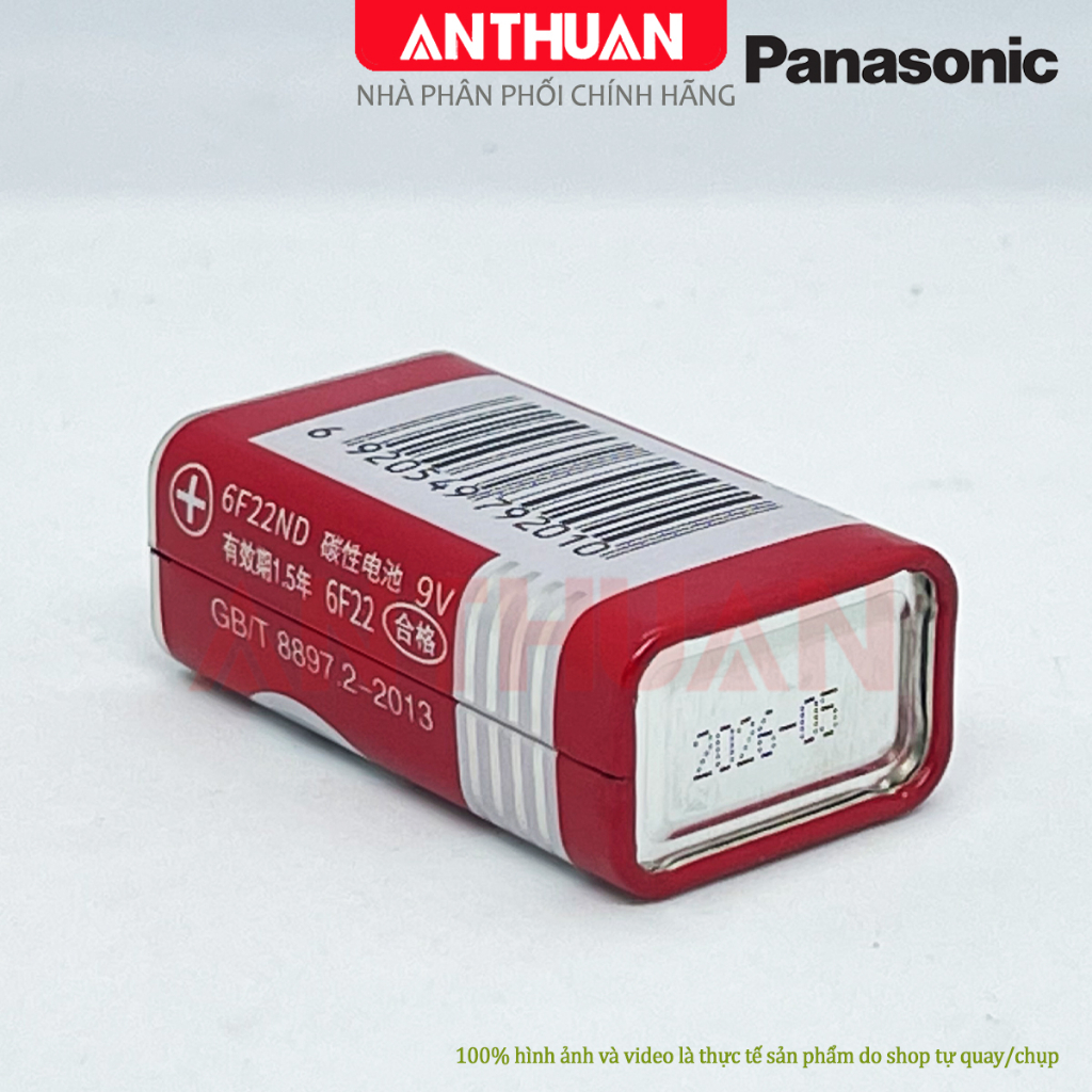 Pin vuông 9V Carbon Panasonic pin 6F22 cho micro không dây, đồng hồ vạn năng, các thiết bị công nghiệp. DATE MỚI 5/2026