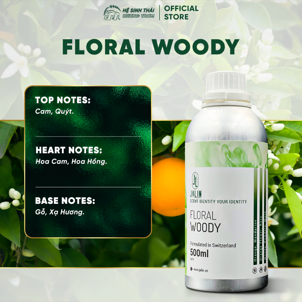 Tinh Dầu Nước Hoa Jalin Floral Woody (Hương Hoa Cam & Cam) - 500ml