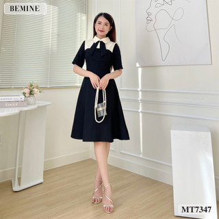 Đầm thiết kế cổ phối ngắn tay BEMINE MT7347