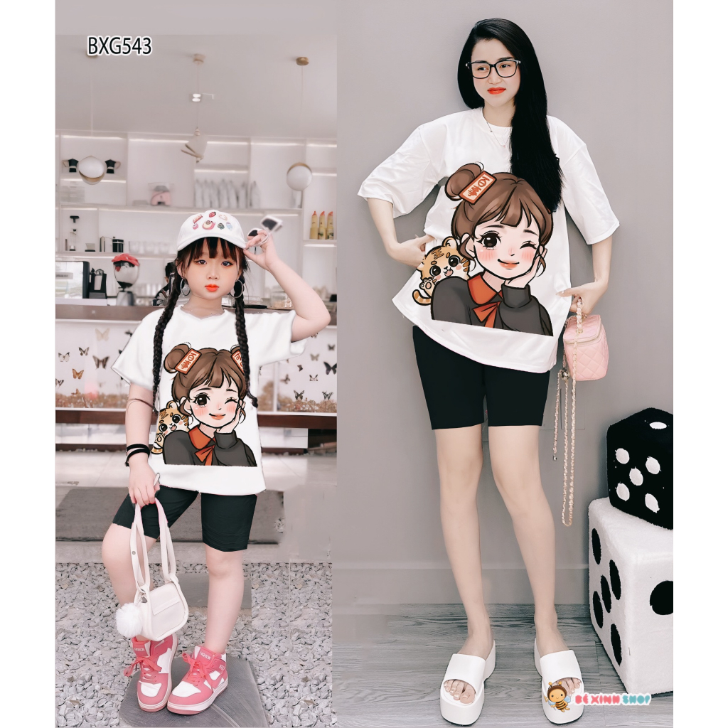 Đồ bộ quần Lửng In 3D Dễ Thương Cho Mẹ & Bé Gái BXG543